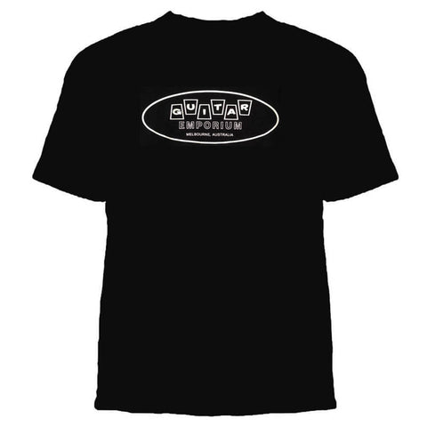 Guitar Emporium Black T-Shirt with White Logo Print